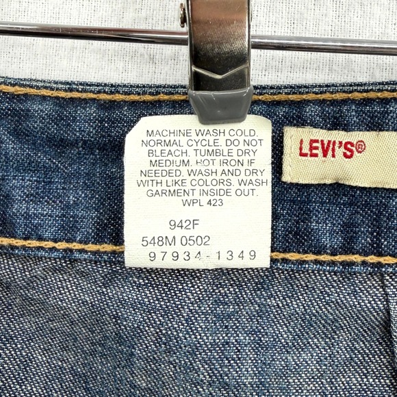 LEVIS Vintage Y2K Denim Skirt Women 28 Blue Pleated Midi Distressed USA Made - Picture 10 of 14